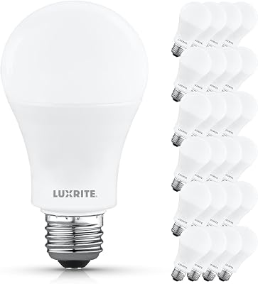 LUXRITE A19 LED Light Bulb 100 Watt Equivalent, 5000K Bright White, 1500LM, Non-Dimmable, Standard LED Light Bulbs, 12.5W, E26 Base, Enclosed Fixture Rated, Damp Rated, ETL Listed 24 Pack