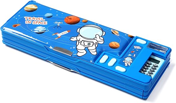 Pop Up Multifunction Pencil Case, Cute Cartoon Pen Box Organizer Stationery with Calculators, Sharpener, Schedule, School Supplies, Best Birthday Gifts for Kids Teens (Blue 2)