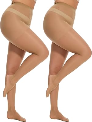Citystl 2 Pairs Plus Size Sheer Tights for Women - 20D Black Tights Control Top Pantyhose with Reinforced Toes, Supple Feel