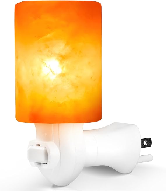 Betus Natural Crystal Himalayan Salt Wall Lamp - Air Purifying Night Light - 360 Rotatable Plug 7W Bulb - Cylindrical