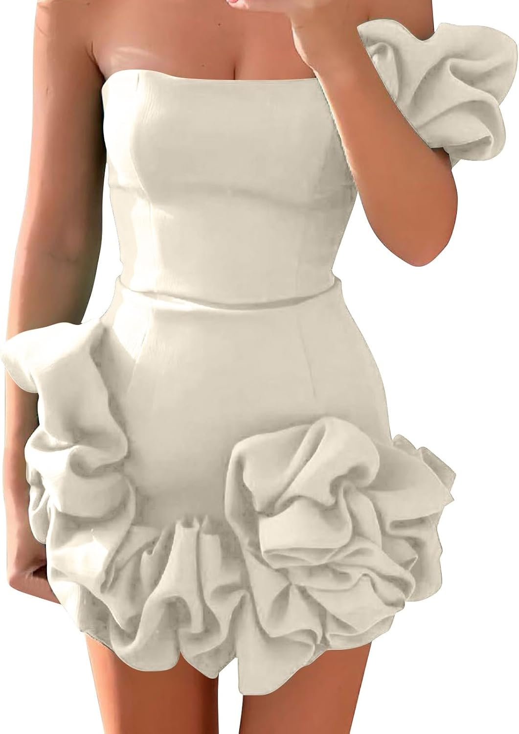Short Prom Dress 3D Flower Dress One Shoulder Homecoming Dresses for Girls Sexy Bodycon Short Prom Gowns