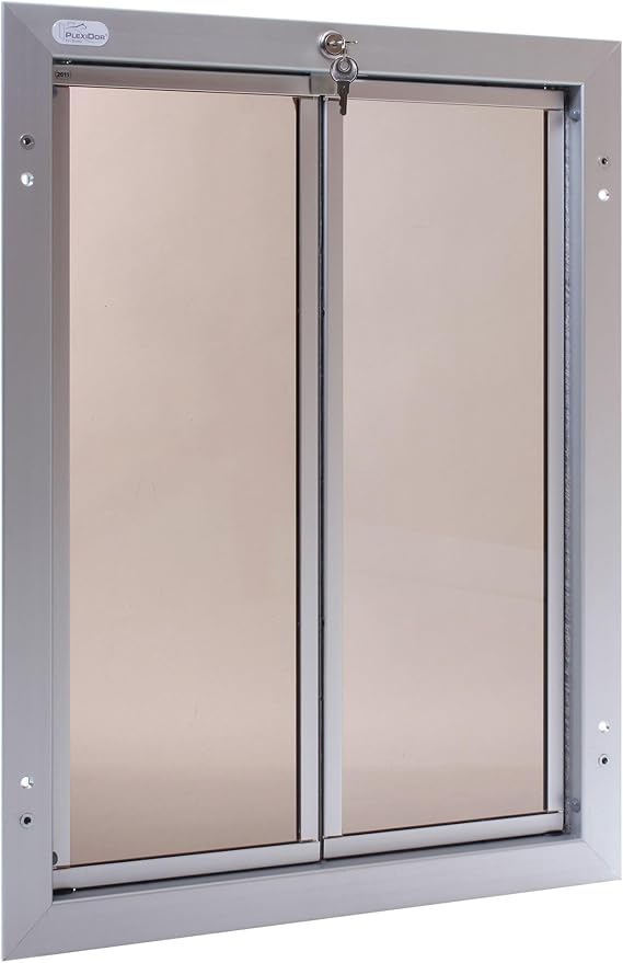 Plexidor Performance Door Mount Pet Doors - with Lock and Key - Energy Efficient Two Panel - Silver