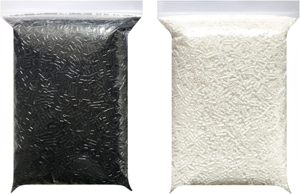2.6MM Mini Fuse Beads Perler Beads White 10000pcs and Black 10000pcs for Crafts, Handmade Decor DIY Make, with 1 Ironing Paper