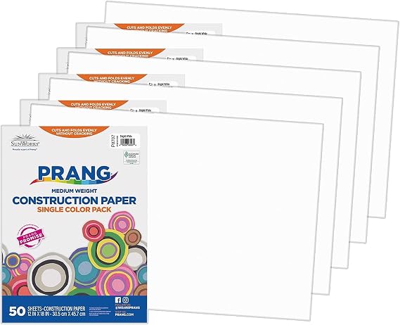 SunWorks Construction Paper, Bright White, 12" x 18", 50 Sheets Per Pack, 5 Packs