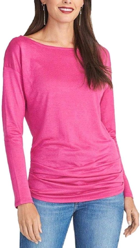 Rachel Rachel Roy Womens Chloe Boat Neck Ruched Top Pink M
