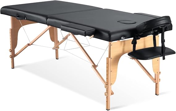 BODIOO Massage Table Portable 84in Massage Bed Lash Bed 2 Fold SPA Table 24inch Wide Adjustable Salon with Carry Bag for Spa Facial CareSpa Tattoo, Black