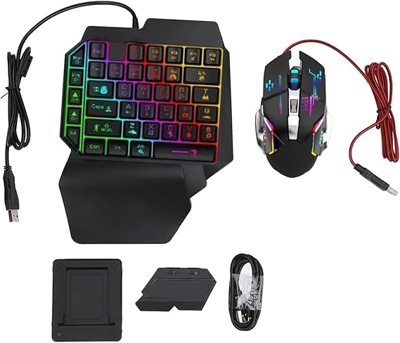 Keyboard Mouse Converter Combo with Fast Charging, 4 in 1 Single Hand Mobile Game Keyboard Mouse Adapter for Android & for iOS, Playing While Charging, Simple to Operate