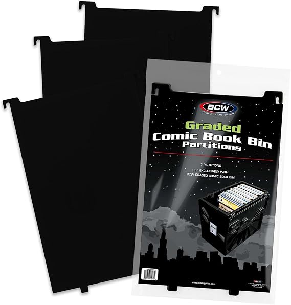 BCW Graded Comic Bin Partitions - Black, 3 Pack | Exclusive Organizer Graded Comic Book Bins only (not for Standard Bins) | Notched and Tabbed, Dividers | Smooth Plastic for Easy Labeling