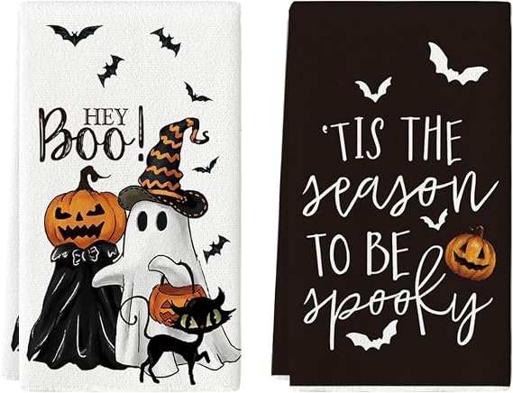 Artoid Mode Ghost Cat Halloween Kitchen Towels Set of 2 18x26 Inch