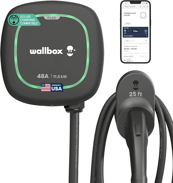 Wallbox Pulsar Plus Level 2 Ev Charger 48A, Electric Car Charger EVSE J1772