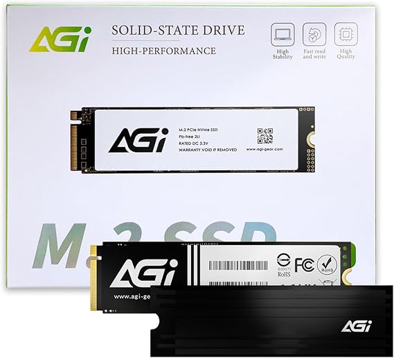 AGI AI828 2TB SSD PCIe NVMe 4.0 M.2 2280 Gen4 x4 with Heatsink, Read Speeds Up to 7400MB/s for High End Computing, Gaming. Work with PS5, Internal Solid State Drive - AGI2T0G44AI828