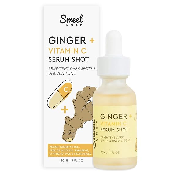 Sweet Chef Ginger + Vitamin C Serum Shot - Brightening Antioxidant Vitamin C Face Serum with Turmeric Root Extract - Helps Fade Hyperpigmentation - Brightens Dark Spots + Uneven Tone (30ml / 1 fl oz)