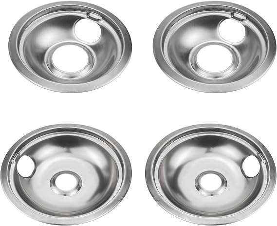 4 Pack Chrome Reflector Bowls Universal Drip Pan Kits Gas Stove Burner Rings Compatible for Whirlpool W10278125 W10196405 W10196406