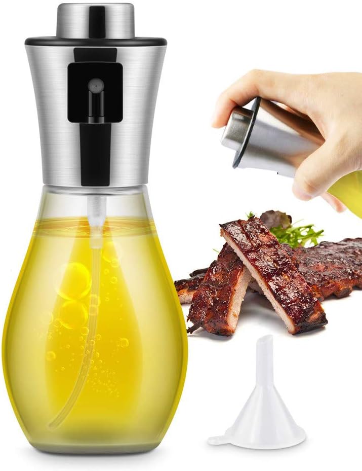 Oil Sprayer Dispenser, Olive Oil Dispenser 200 ml Mist Oil Spray Bottle for Cooking with Stainless Steel &Transparent Glass