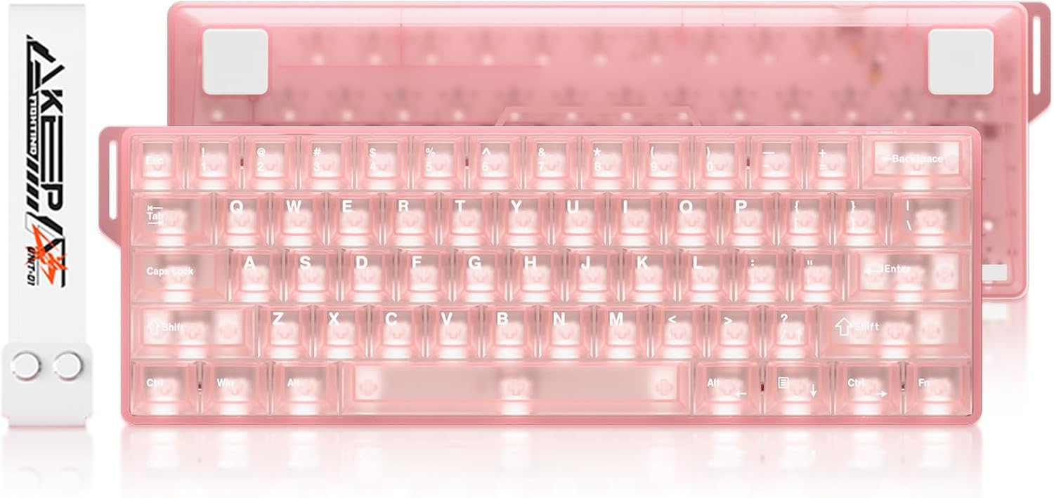 DAREU COOL60 Wired Semi-Transparent Illuminated Keyboards 8K Hz Rapid Trigger Magnetic Gaming Keyboard 15 RGB Modes 0.01 mm RT Accuracy Adjustable Actuation 60% Keyboard for PC/Mac (Pink)