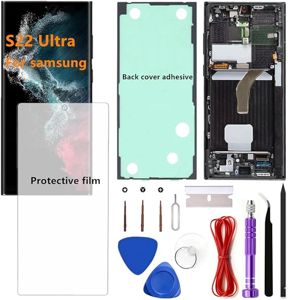 OLED for Samsung Galaxy S22Ultra 5G LCD Display Touch Screen Assembly Support Fingerprint and S-Pen Galaxy S22 Ultra SM-S908U SM-S908U1 Screen Replacement (with Black Frame)