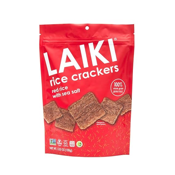 LAIKI Gluten Free Rice Crackers, Red Rice, Resealable 3.53 Ounce Bag