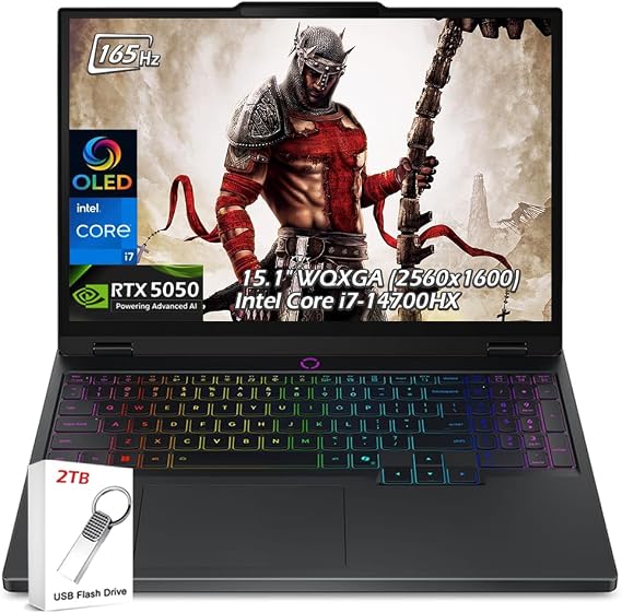 Lenovo Legion 5i Gaming Laptop, Intel i7-14700HX, RTX 5050, 15.1" OLED 2.6K (2560 x 1600) IPS 165Hz 500 nits, 32GB DDR5 2TB SSD, RGB Backlit KB, Wi-Fi7, Win11, Eclipse Black, w/2TB USB Drive, W/GaLiMu