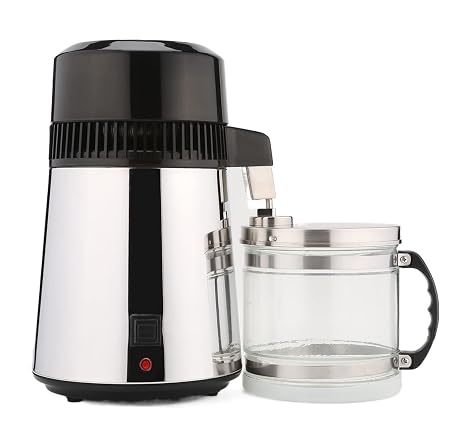 Water Distiller Stainless Steel 750W 4L Gallon Water Distiller Home Countertop Distiller Water Machine Distilled Water Maker Table Desktop Distill Distilling Water Purifier Distillers (Black)