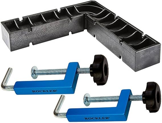 Rockler Universal Fence Clamps for Woodworking w/Clamp-It Square Tool Universal 90 Degree Clamp for Construction from Assembling Plywood Cabinet Face Frame Clamps & Drawers - Table Saw Accessories