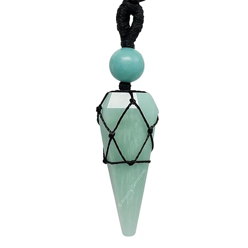 Amazing Gemstone Amazonite Crystal Jewelry for Men : Elegant and Stylish Men Jewelry, Unique Women Men Necklace with Amazonite Crystal Stone Holder Necklace Pendulum (Black Macrame)