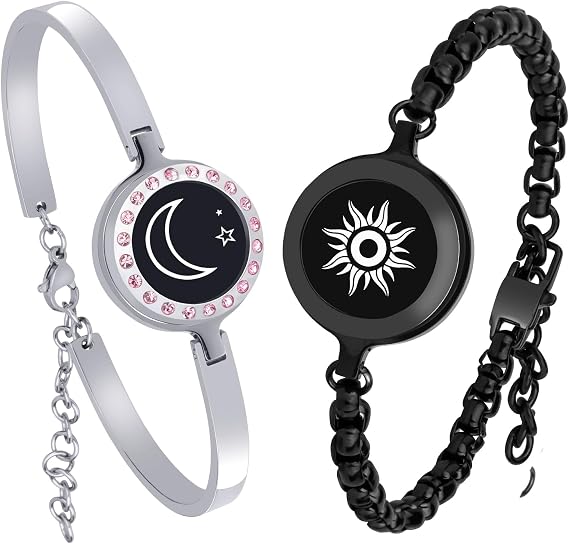 Long Distance Touch Bracelet, Vibration & Light Up Couple Bracelet, Remote Smart Matching Couple Bracelet, Couple, Long Distance Relationship, Girlfriend, Boyfriend, Christmas Gift, Black Silver