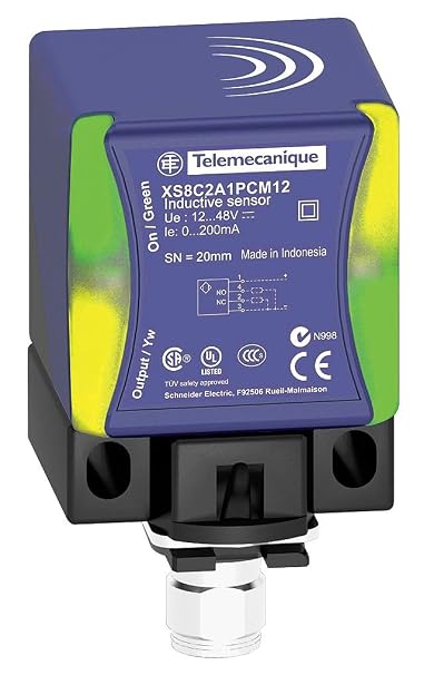 Telemecanique Sensors XS8C2A1PCM12 Universal Series Inductive Proximity Sensor, Multi-Function, Plastic 40 x 40 x 73 mm Rectangular Body, 3-Wire DC PNP Wiring, PNP Input, NO/NC Output, M12 Micro-Connector