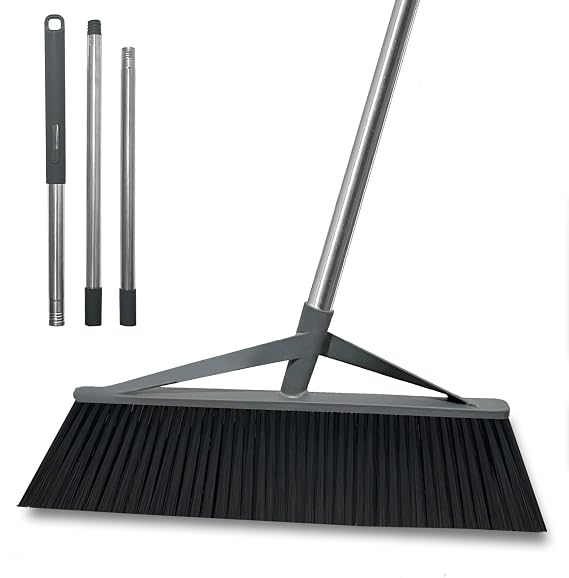 17.7inch Wide Large Broom for Sweeping Indoor or Outdoor, Whole Length 57inch Long Handle Heavy Duty Broom with Soft Bristle