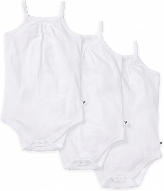Burt's Bees Baby Girls' One-Piece Organic Cotton Camisole Bodysuits, 3-Pack