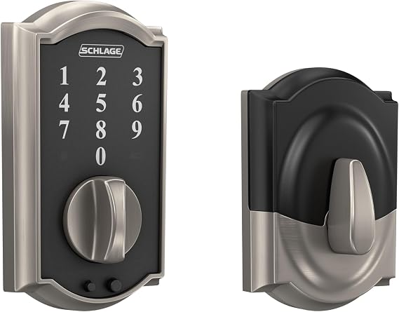 Schlage BE375 CAM 619 Touch Camelot Deadbolt, Electronic Keyless Entry Lock, Satin Nickel