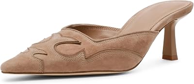 SOVANYOU Kitten Heel Mules for Women Pointed Toe Pumps Stitching Flame Design Close Toe Heels Comfortable Mules for Casual