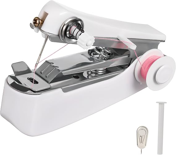 NUOBESTY Hand Sewing Machine, Handheld, Small, Electric, One Handed, Lightweight, Easy to Use, Multipurpose, Convenient Sewing Repair Tool, Made of Stainless Steel and Plastic, Easy to Carry, For Beginners, Home Use, Compact Design, Suitable for Clothing Repair and Crafting, Random Color