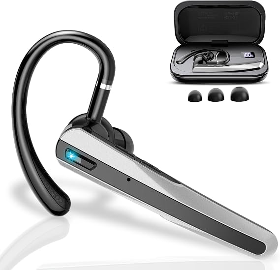 Atheewon Bluetooth Headset V5.3, Wireless Headset with ENC Noise Canceling Mic, 120Hrs Talk Single-Ear Bluetooth Earpiece, LED Display, IP7 Waterproof Hand-Free Earphone for Business/Trucker/Driver