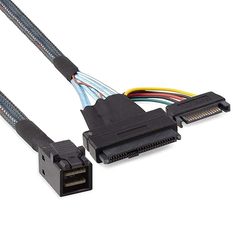 10Gtek Mini SAS SFF-8643 to U.2 SFF-8639 Cable, PCIe 4.0 X4 85 Ohm with 15-Pin SATA Power for NVMe SSD Hot-Swap, 1m/3.3ft