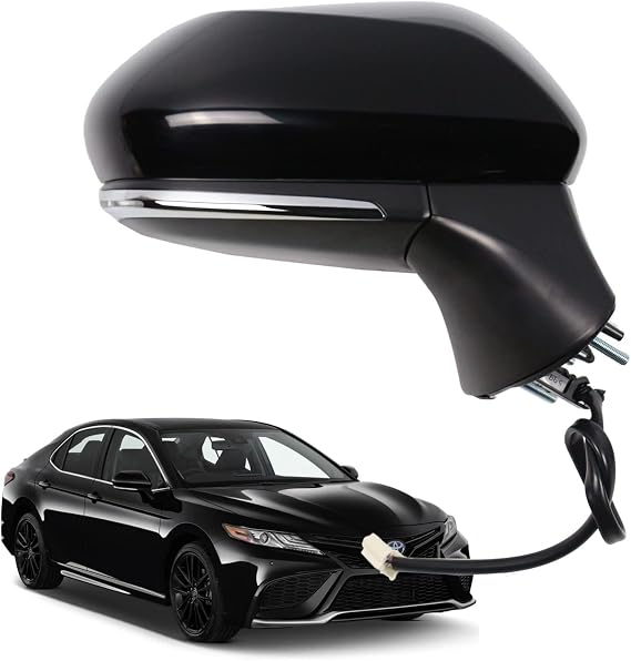 Side Mirror for Toyota Camry 2018-2022 2023 2024 Car Door Mirror Right Passenger Side Power Adjustable Heated Glass w/Turning Signal Replace Partslink TO1321367|-6 Pins BLACK (RH)