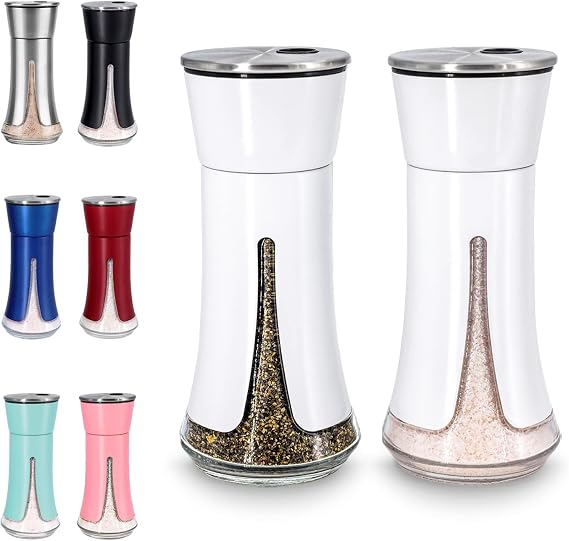 White Salt and Pepper Shakers by Aelga, Salt Shaker with Adjustable Pour Holes, White Kitchen Accessories, Decor for Kitchen,Restaurants,Camp,BBQ