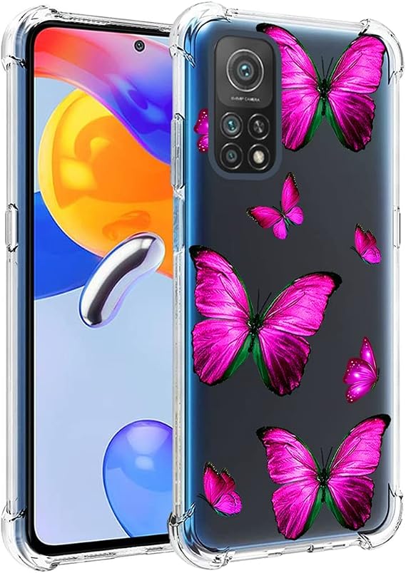 Case for Redmi Note 11 Pro 4G/Redmi Note 11E Pro Cute Case, Clear Flexible Bumper TPU Soft Rubber Silicone Cover Phone Case for Xiaomi Redmi Note 11 Pro 5G (Rose Butterfly)