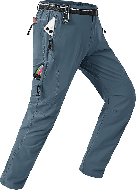 TBMPOY Men's Lightweight Hiking Pants with Belt Waterproof Travel Fishing