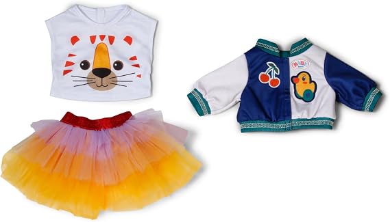 BABY born Tutu Outfit - with Colourful Tutu Skirt, T-Shirt and Jacket - High Quality Accessories for Dolls - Clothes Suitable for 43 cm Dolls