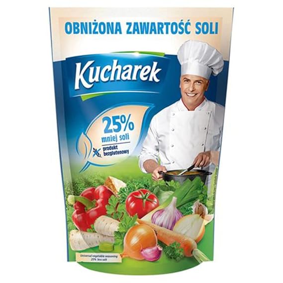 Kucharek Przyprawa Do Potraw 25% Less Salt Seasoning for Soup Meat Fish Salads 400g / 14.1oz Bag