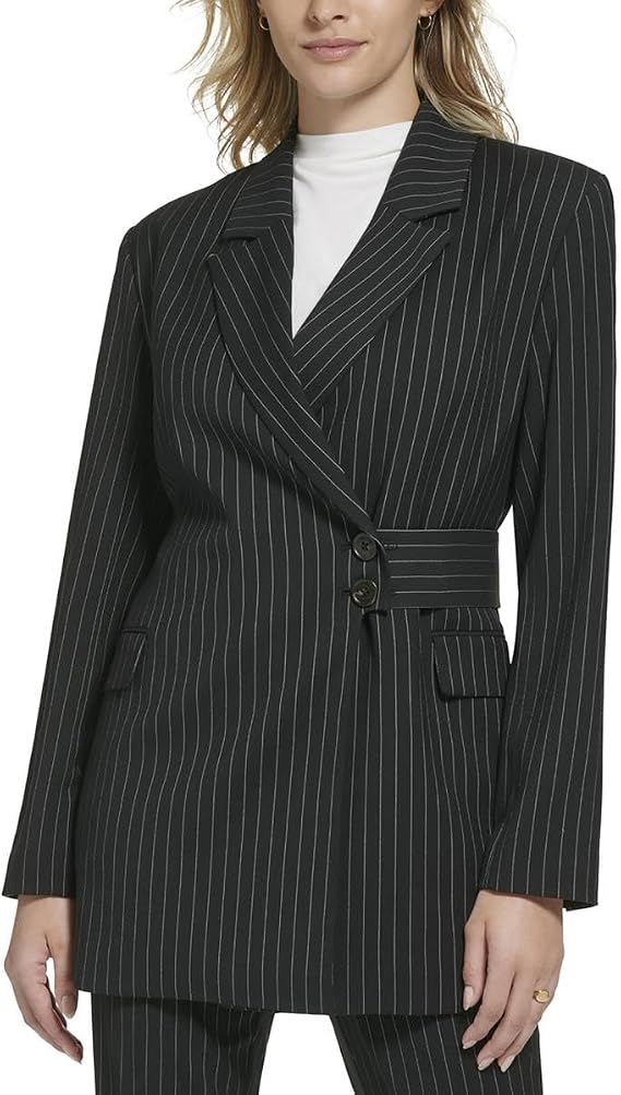 Calvin Klein Womens Pinstripe Two-Button Blazer