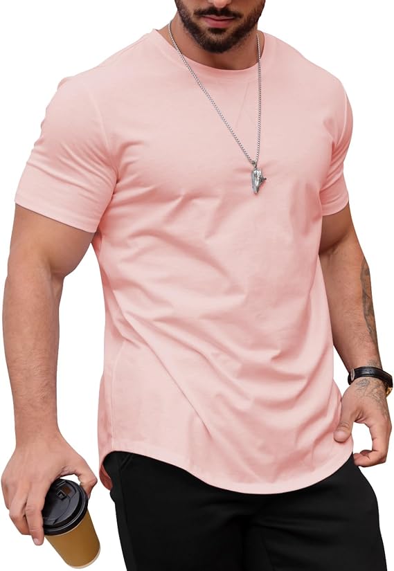 Men's T Shirts Casual Hipster Hip Hop Longline Crewneck Tee | Mens Casual Shirts, Cotton Polyester Blend, Modern Fit for Casual Office Date Club Beach Wear