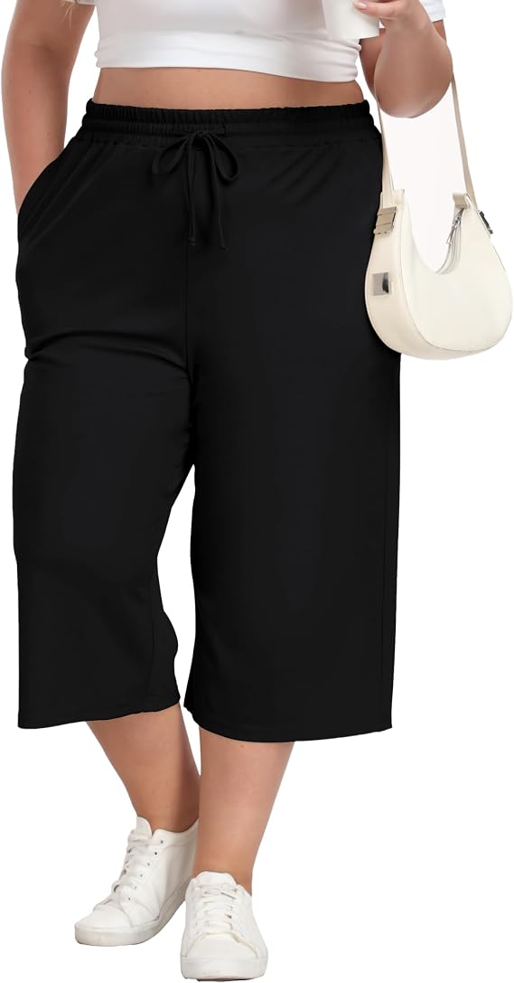 Womens Plus Size Capris Wide Leg Crop Casual Pants Comfy Summer Capri Pants