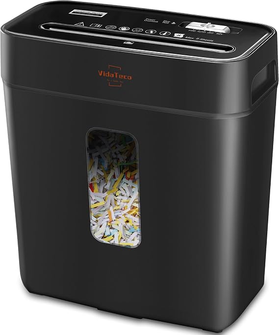 VidaTeco 6-Sheet Cross Cut Paper Shredder for Home Office, 3.04-Gallon Bin | P-4 Security Anti-Jam & Overheat Protection, Compact Heavy Duty Shreds Credit Card, CD, Staple & Clip - ETL
