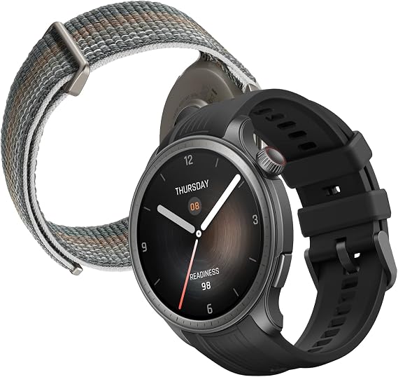 Bundle of Amazfit Balance Smart Watch, AI Fitness Coach, Sleep & Health Tracker with Body Composition Black + 22mm Nylon Wristband Strap, Amazfit Official Smartwatch Replacement Band Grey