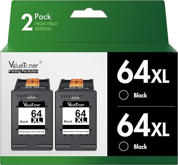 64XL Black Ink Cartridge Replacement for HP 64 Black Ink Cartridge 2-Black | HP64 HP64XL 64 XL Works for Envy Photo 7858 7855 6255 6252 7158 7255e 7955e 7958e 7950e 6200 7100 7800 Tango