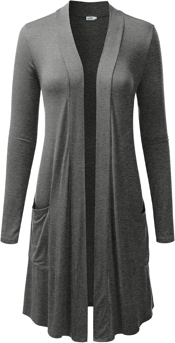 LALABEE Women's Long-Line Long Sleeve Open Front Cardigan with Pockets (S-3XL)