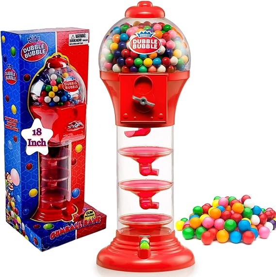 PlayO 18" Big Spiral Gumball Machine for Kids - Includes Aprox 113 Gum Balls - Kids Dubble Bubble Twirling Style Candy Dispenser - Birthday Parties, Novelties, Party Favors and Supplies (Red)