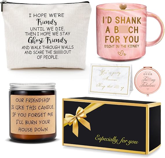 YENCHORN Best Friend Birthday Gifts for Women Friendship Gifts for Women Funny Best Friend Gift for Woman Bestie Gift for Woman Bff Bestfriend, Coffee Mug Makeup Bag Mirror Card