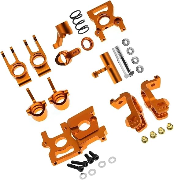 RC Car Parts for ZD Racing for DBX-07 EX-07 1/7 RC Car Upgrade Parts Metal Accessories Kit Steering Cup Steering Assembly Motor Mount C Hub Carrier(Orange,Set)